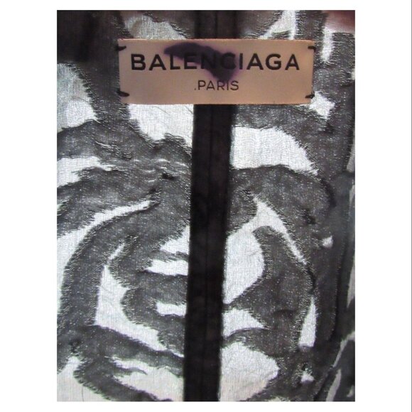 Balenciaga Cocktail Dress Cloque Sleeveless Flared Skirt Dress, Black/Lagoon 38 - Picture 7 of 7